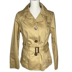 Merona Trench Jacket Coat Water Repellent Tan Short with Belt Size M